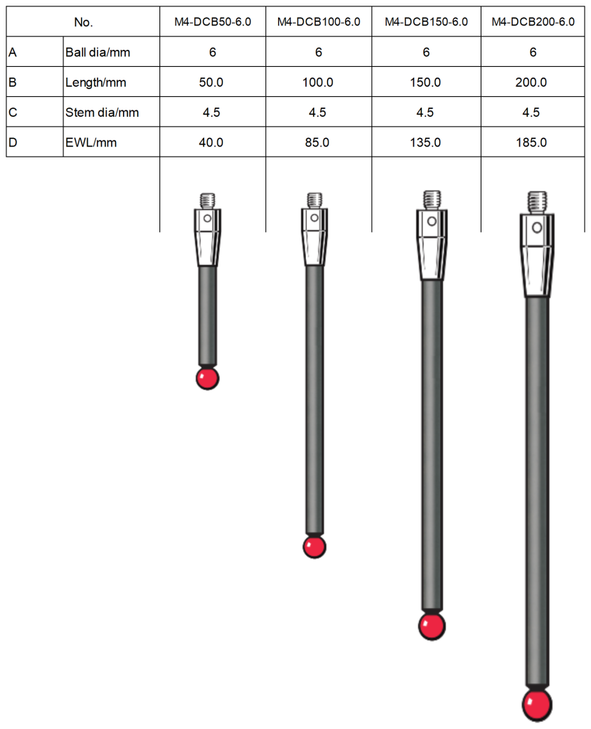 touch probe ruby ball styli with Carbon fiber）